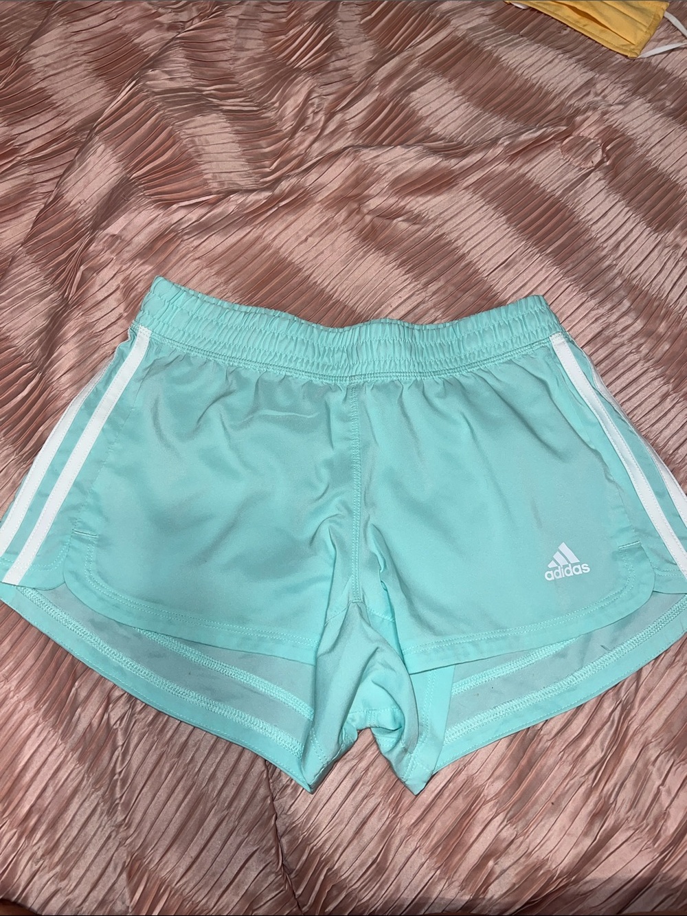 adidas Mint Green Athletic Shorts with White Stripes
